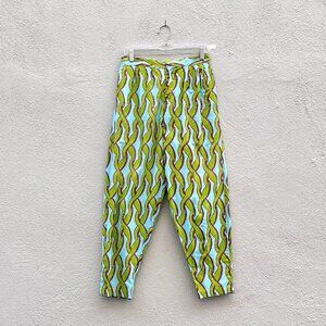 Vintage OOAK Handmade Green and Turquoise Graphic Art Deco Pants 28"W